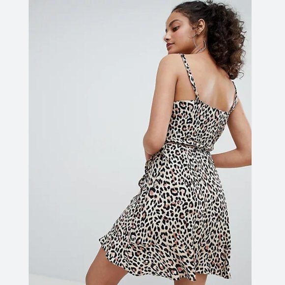 🌼 ASOS Bershka Leopard Print Wrap Front Mini Dress, S - Picture 2 of 15